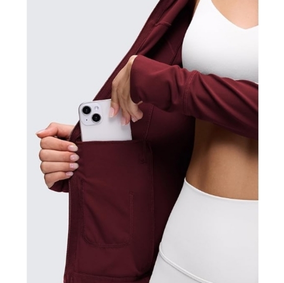 Hooded Athletic Jackets Full Zip Track with Pockets Maroon Red - Picture 5 of 5
